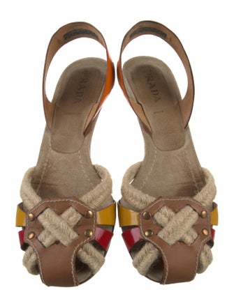 Prada Patent Leather Colorblock Pattern Slingback Sandals