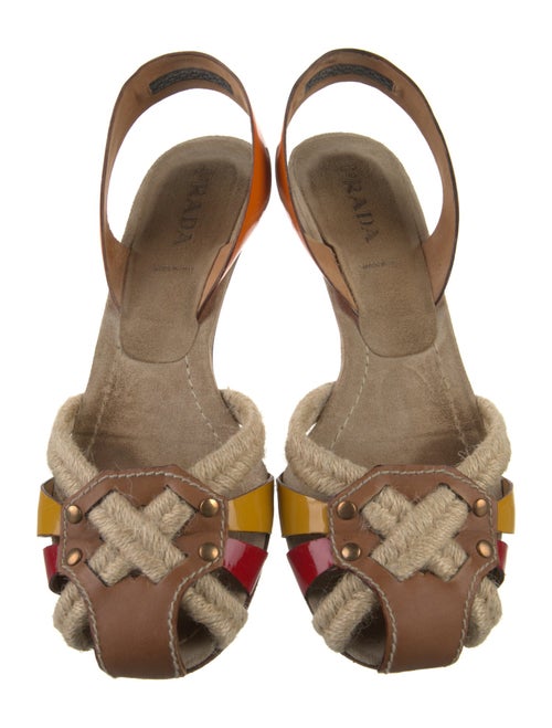 Prada Patent Leather Colorblock Pattern Slingback Sandals