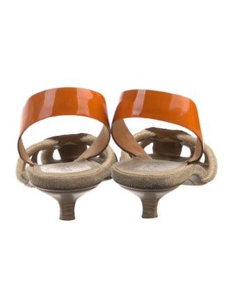 Prada Patent Leather Colorblock Pattern Slingback Sandals