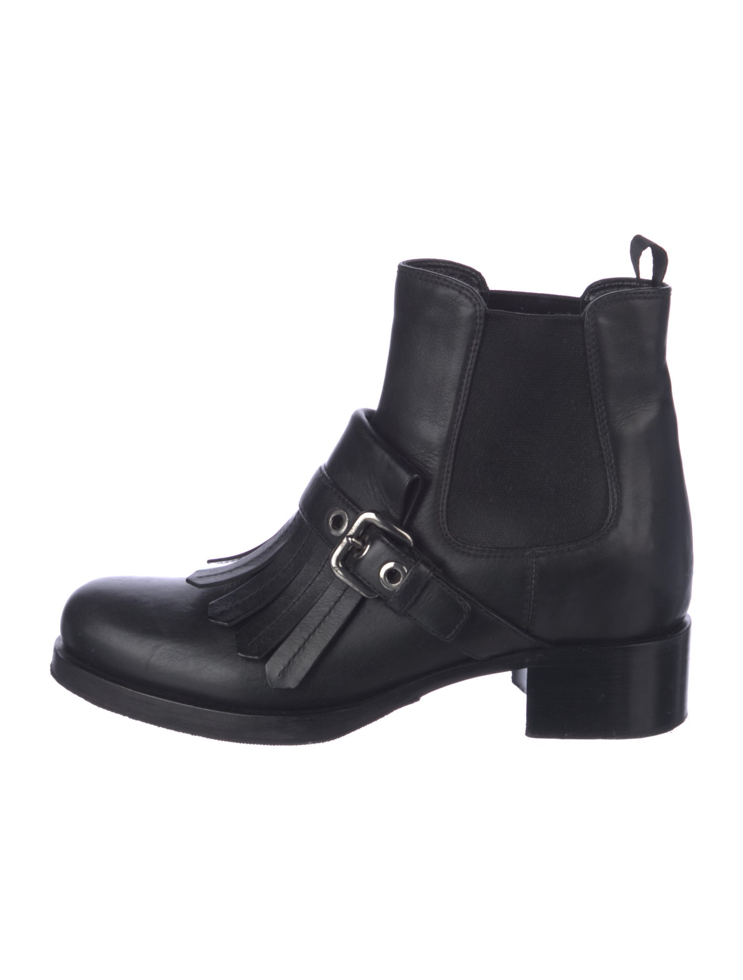 Prada Leather Fringe Trim Accent Chelsea Boots