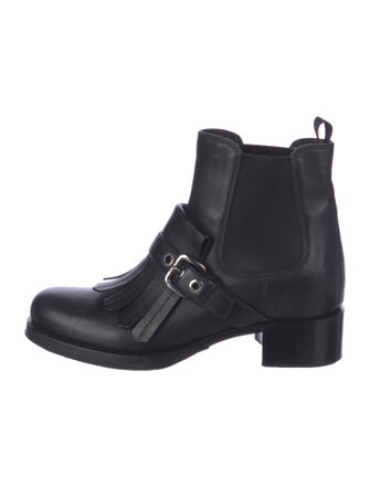 Prada Leather Fringe Trim Accent Chelsea Boots