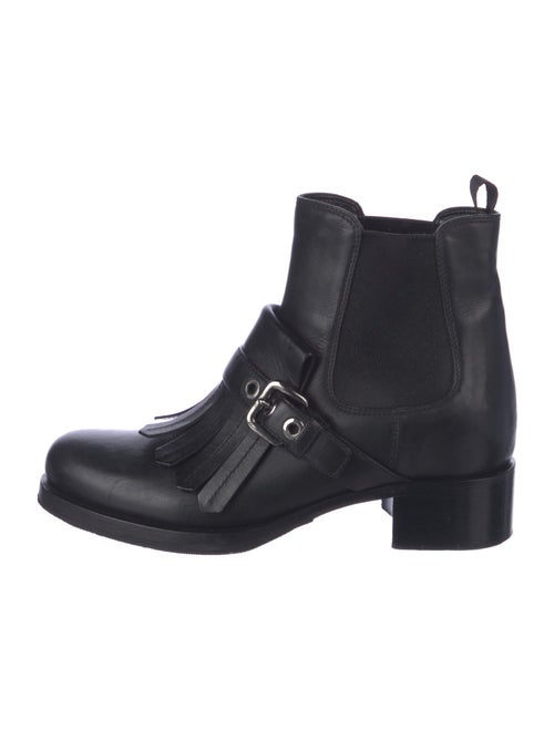 Prada Leather Fringe Trim Accent Chelsea Boots