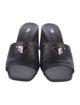Prada Enameled Metal Triangle Saffiano Leather Slides