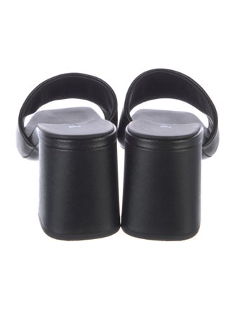 Prada Enameled Metal Triangle Saffiano Leather Slides