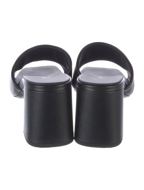 Prada Enameled Metal Triangle Saffiano Leather Slides