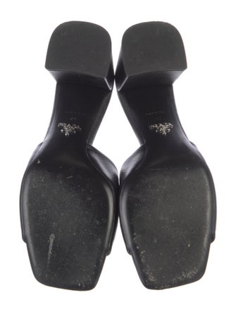 Prada Enameled Metal Triangle Saffiano Leather Slides