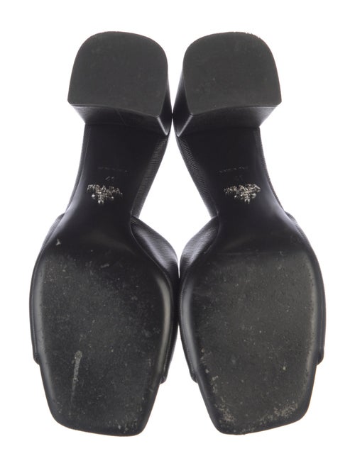 Prada Enameled Metal Triangle Saffiano Leather Slides