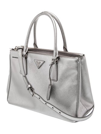 Prada Enameled Metal Triangle Galleria Double Zip Mini