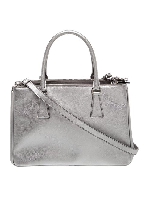 Prada Enameled Metal Triangle Galleria Double Zip Mini