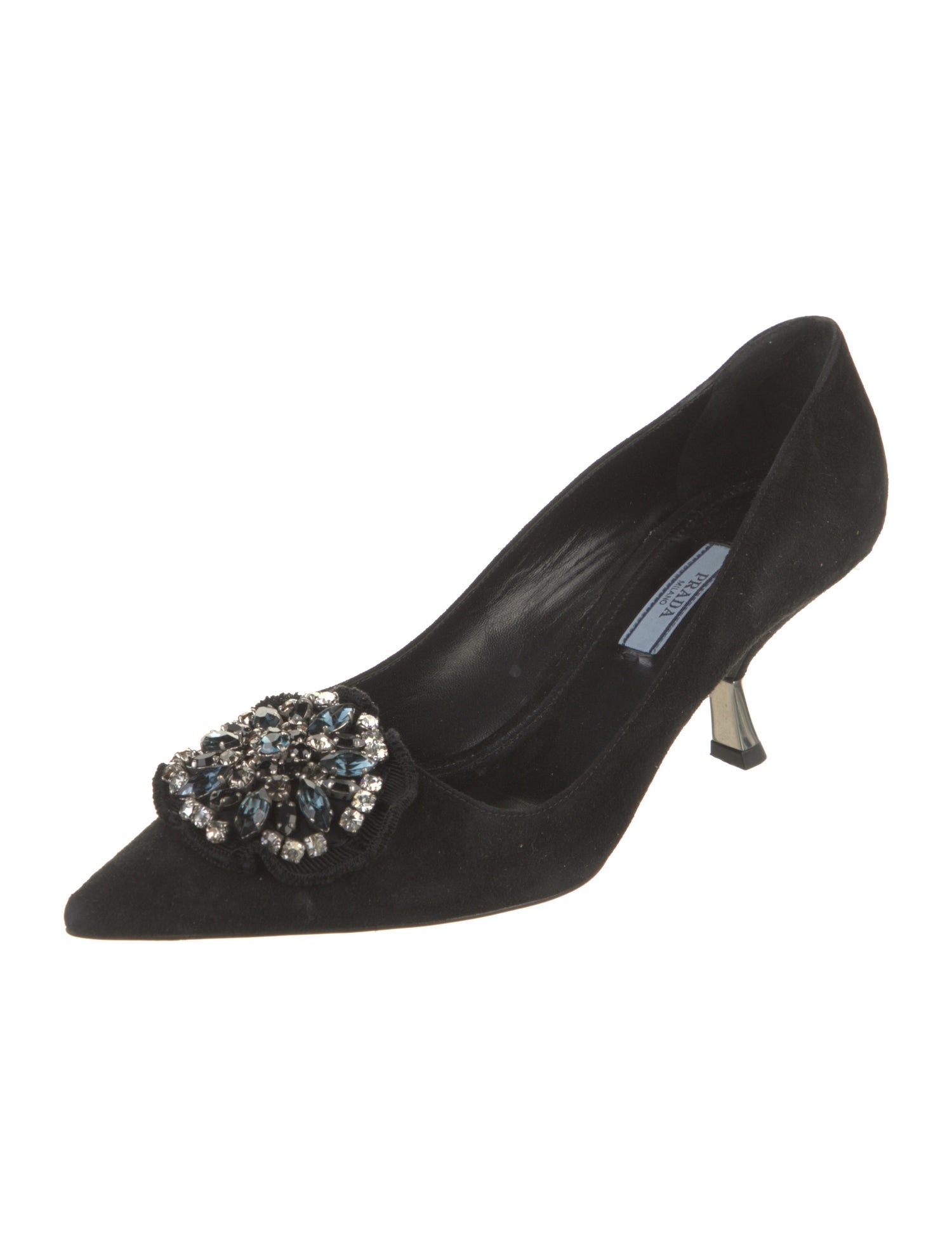Prada Suede Crystal Embellishments Pumps