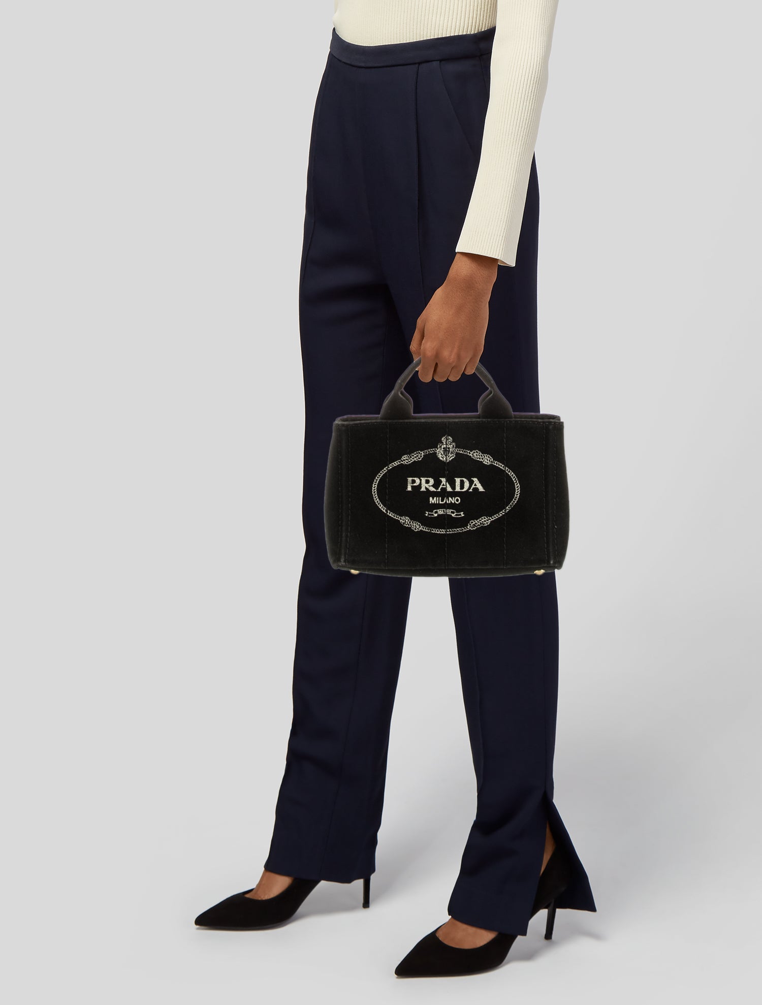 Prada Enameled Metal Triangle Top Handle Bag