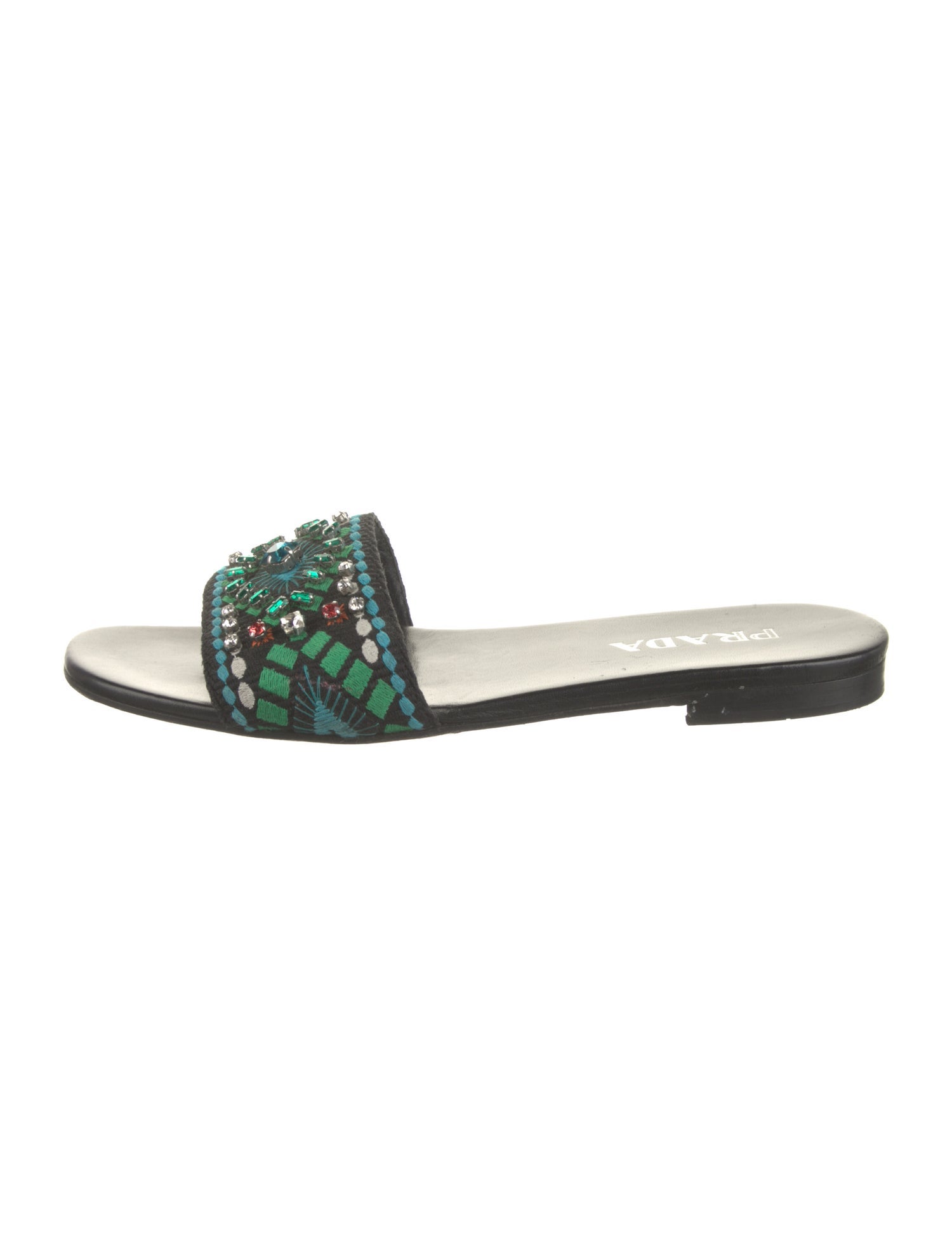 Prada Patterned Crystal Embellishments Slides