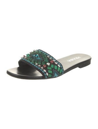 Prada Patterned Crystal Embellishments Slides