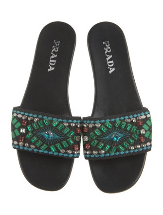 Prada Patterned Crystal Embellishments Slides