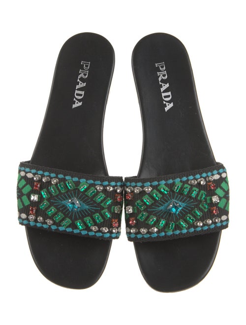 Prada Patterned Crystal Embellishments Slides