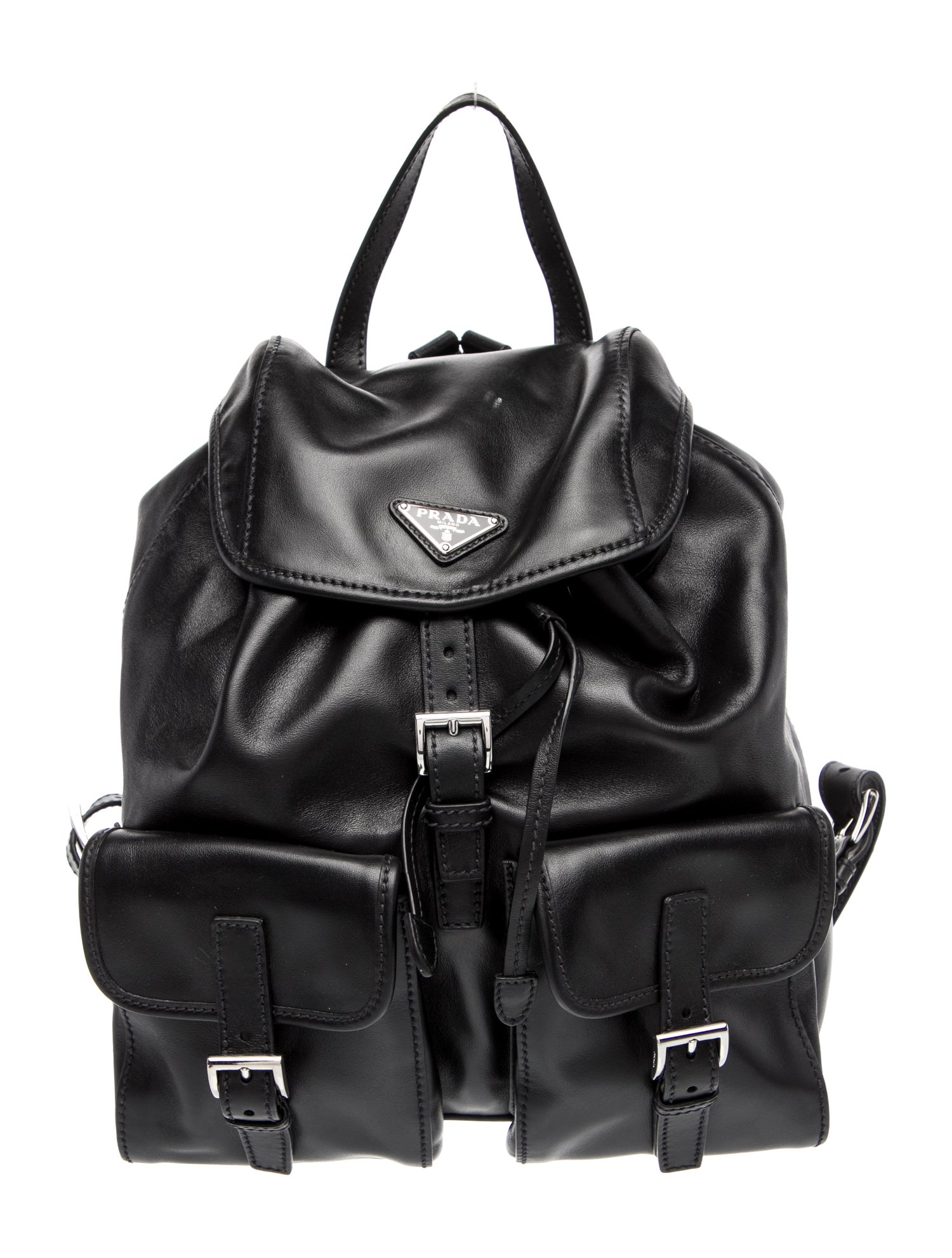 Prada Enameled Metal Triangle Backpack