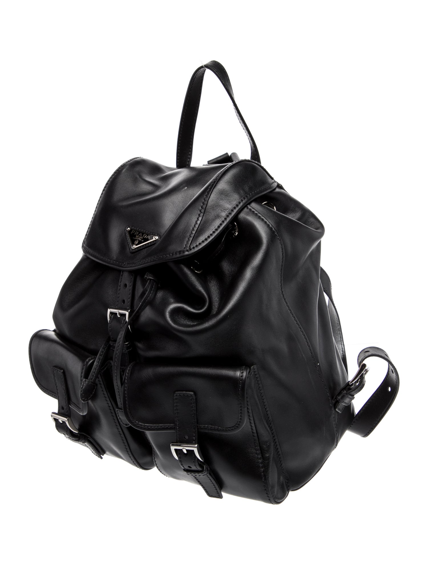 Prada Enameled Metal Triangle Backpack