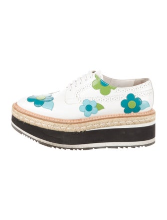 Prada Leather Floral Print Oxfords