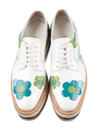 Prada Leather Floral Print Oxfords