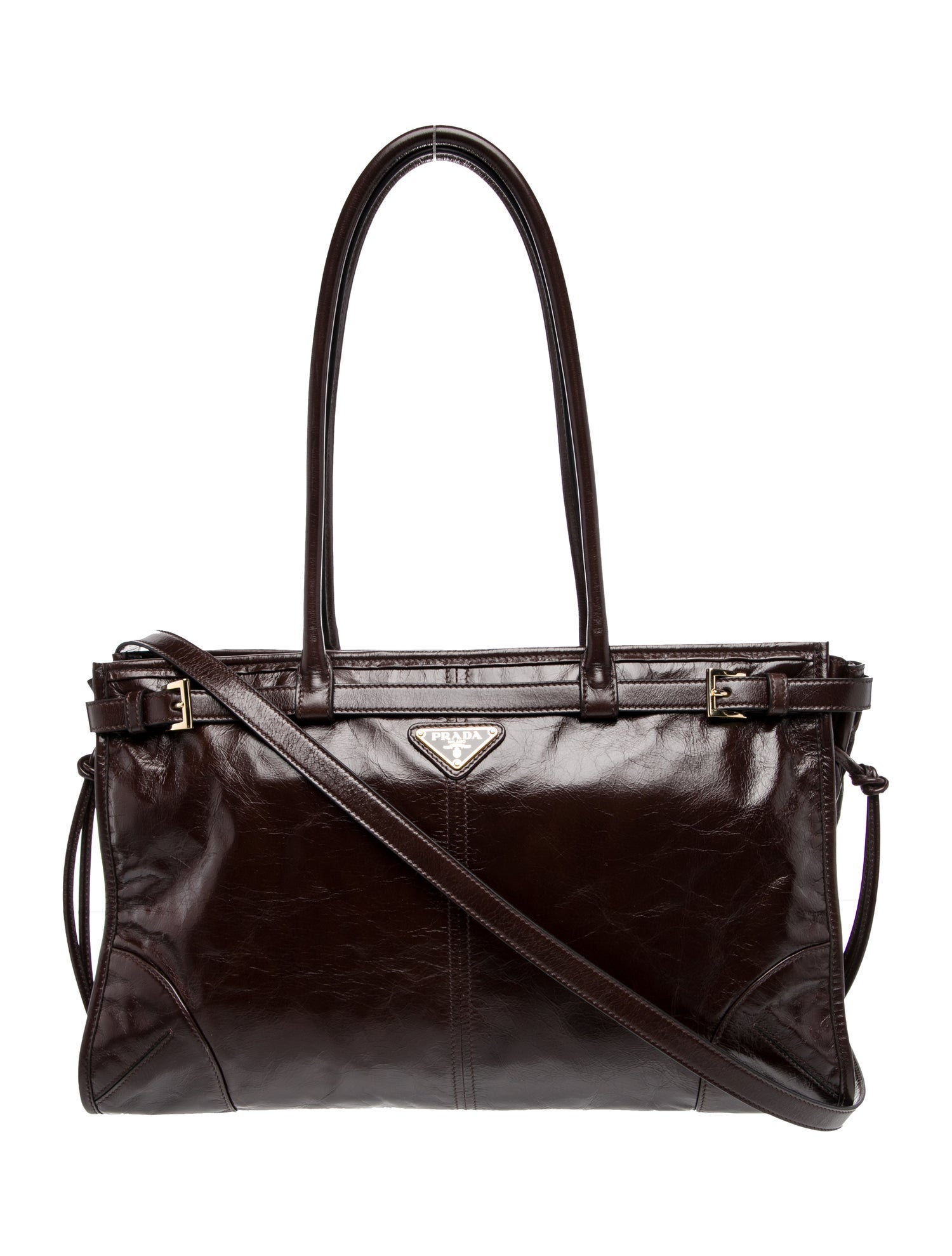 Prada Enameled Metal Triangle Bonnie Large