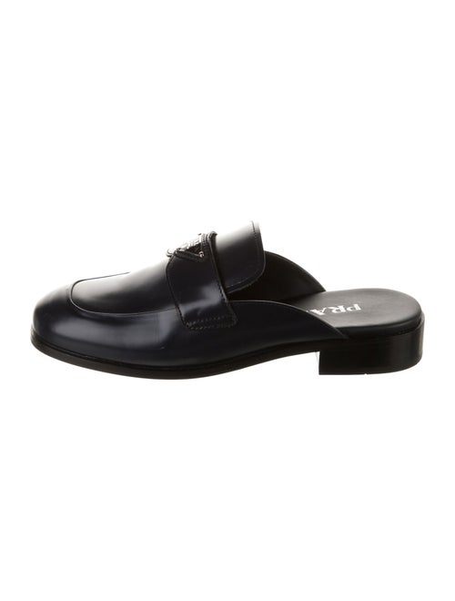 Prada Enameled Metal Triangle Patent Leather Mules