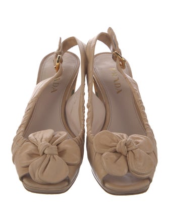 Prada Leather Bow Accents Slingback Pumps