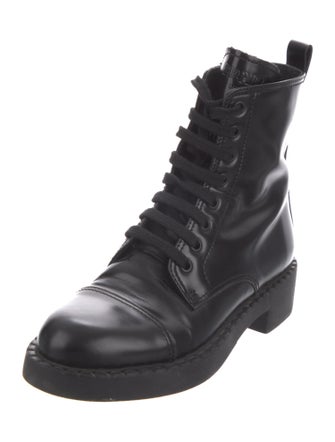Prada Leather Printed Combat Boots