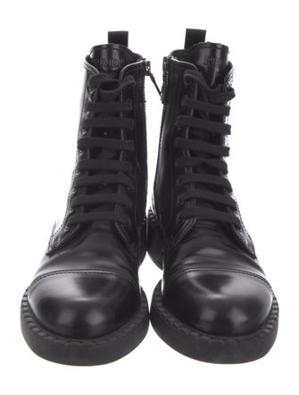 Prada Leather Printed Combat Boots