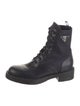 Prada Enameled Metal Triangle Leather Combat Boots