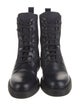 Prada Enameled Metal Triangle Leather Combat Boots