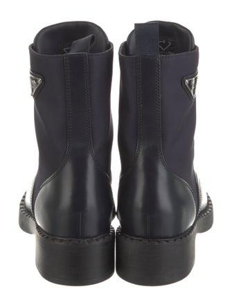 Prada Enameled Metal Triangle Leather Combat Boots
