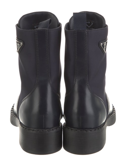 Prada Enameled Metal Triangle Leather Combat Boots