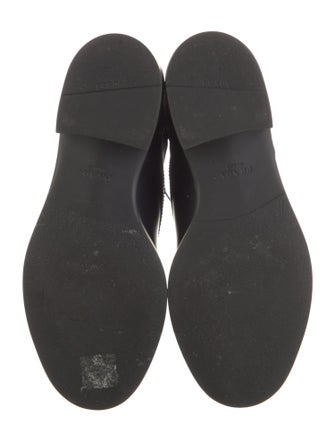 Prada Enameled Metal Triangle Leather Combat Boots