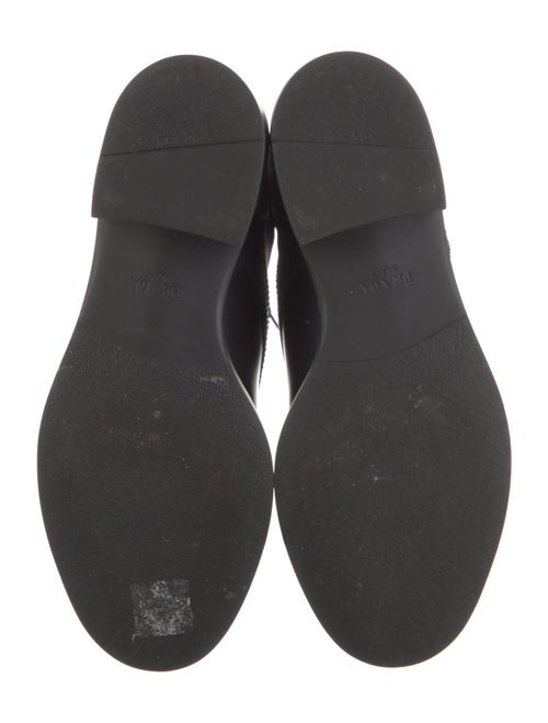 Prada Enameled Metal Triangle Leather Combat Boots