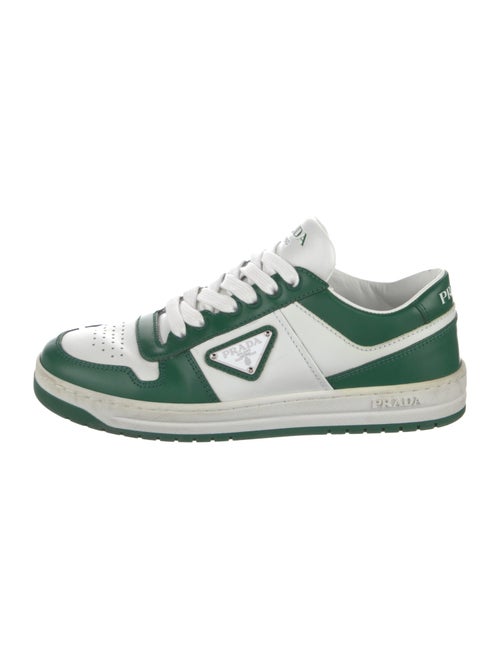 Prada Enameled Metal Triangle Leather Sneakers