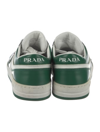 Prada Enameled Metal Triangle Leather Sneakers