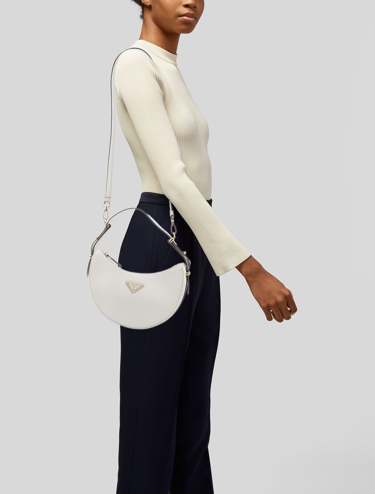 Prada Enameled Metal Triangle Arque Small