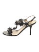 Prada Patent Leather Leather Trim Embellishment T-Strap Sandals