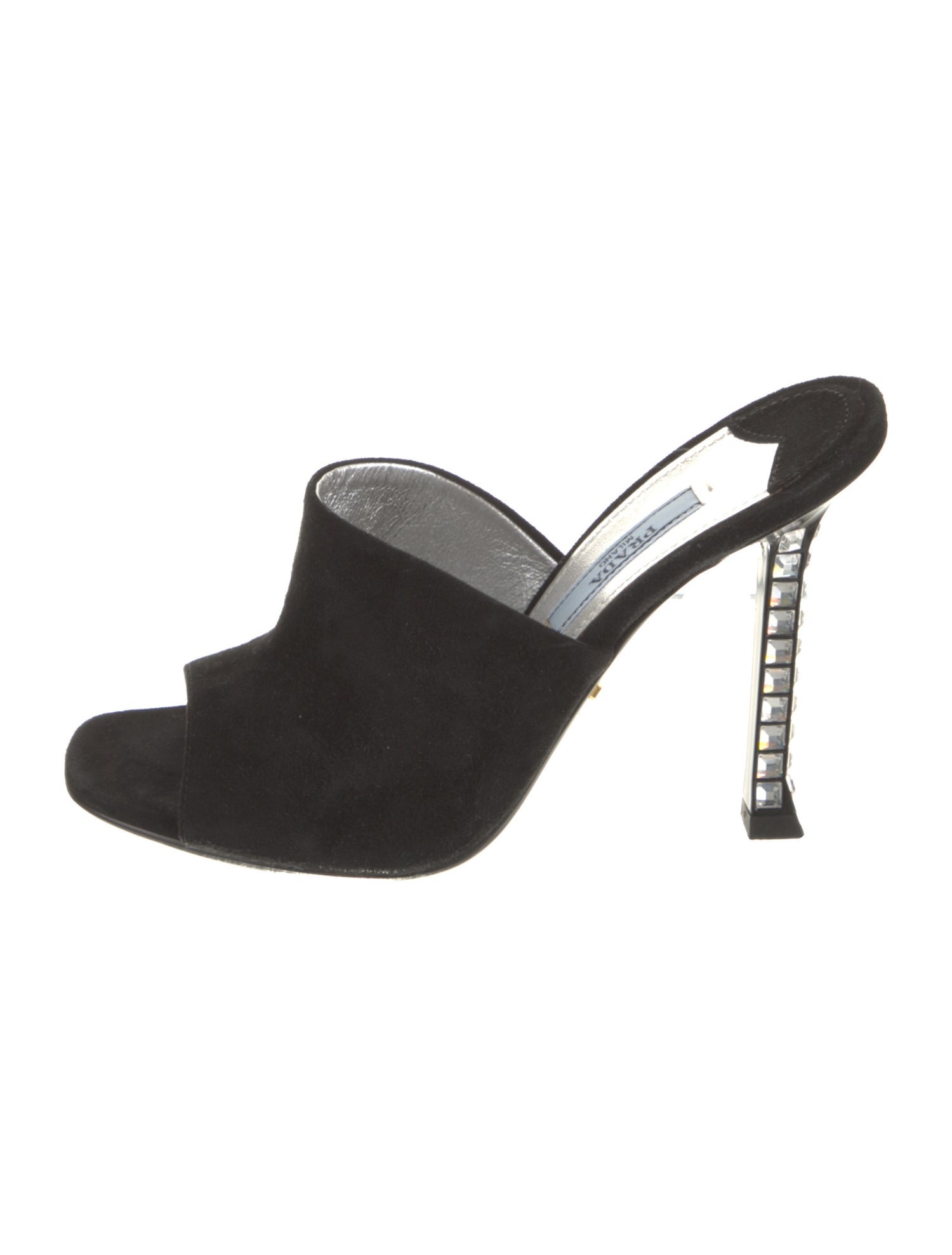 Prada Suede Crystal Embellishments Slides