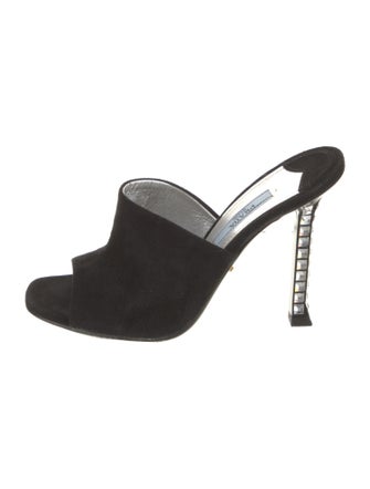Prada Suede Crystal Embellishments Slides