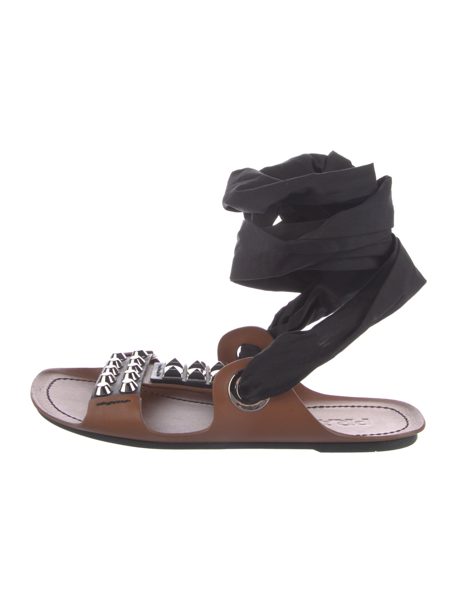 Prada Leather Studded Accents Gladiator Sandals