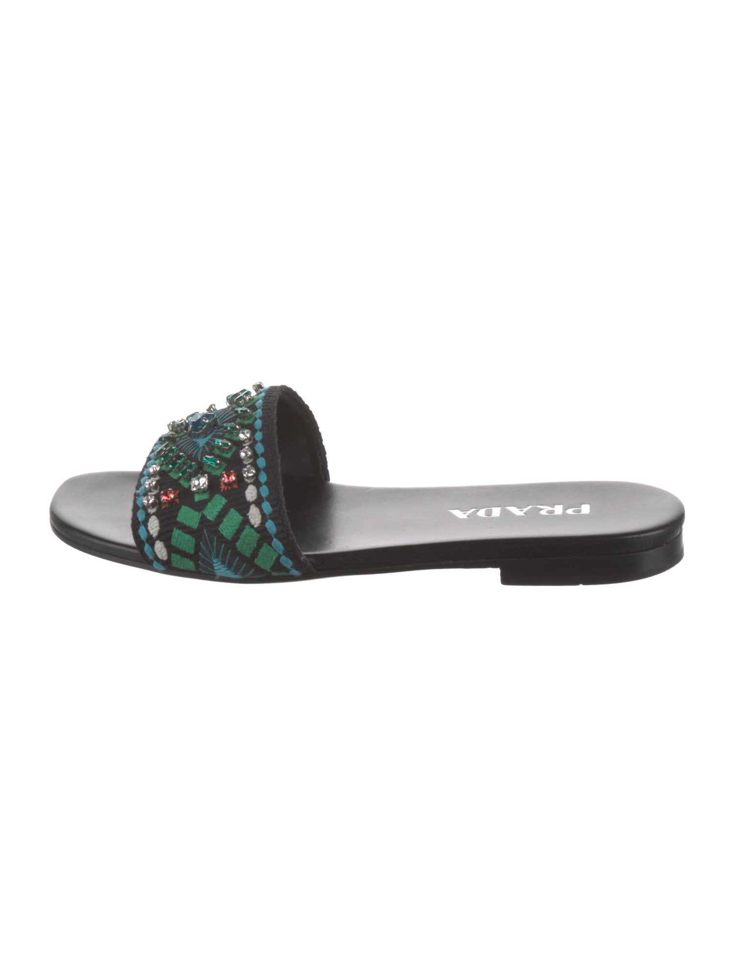 Prada Floral Print Crystal Embellishments Slides