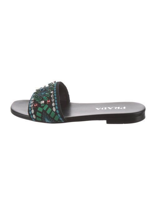 Prada Floral Print Crystal Embellishments Slides