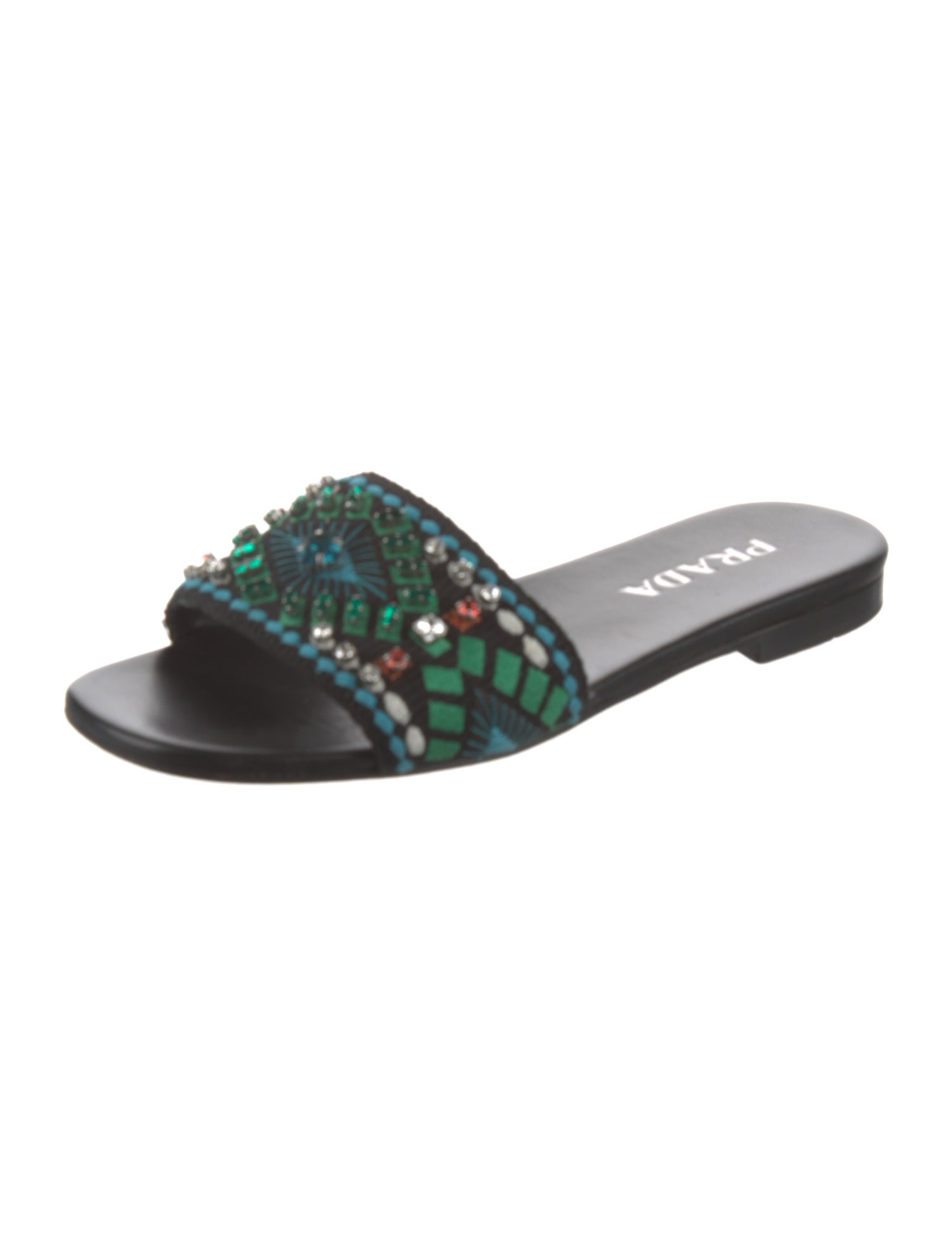 Prada Floral Print Crystal Embellishments Slides