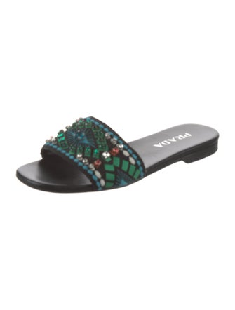 Prada Floral Print Crystal Embellishments Slides
