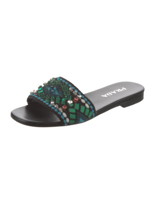 Prada Floral Print Crystal Embellishments Slides