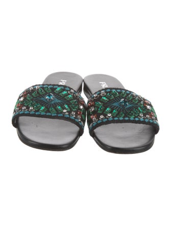 Prada Floral Print Crystal Embellishments Slides