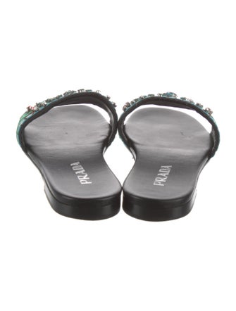 Prada Floral Print Crystal Embellishments Slides