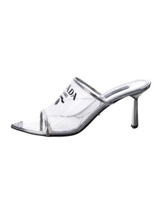 Prada Enameled Metal Triangle PVC Slides