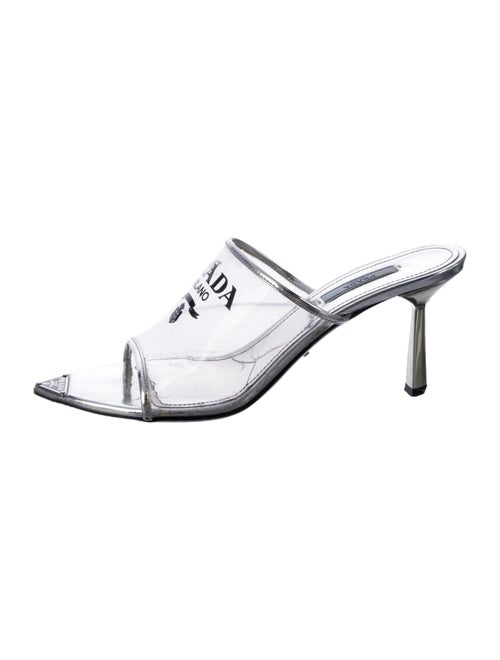 Prada Enameled Metal Triangle PVC Slides